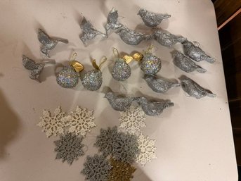 Silver Birds And Fruits Holiday Decorations