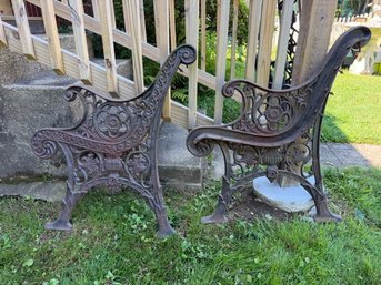 A Vintage Pair Of Wrought Iron Bench Sides