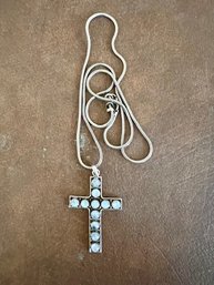 Moonstone Sterling Silver Cross On Silver Long Chain