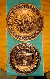 Two Embossed Copper Trays, Hearth And Chuck Wagon 10 And 12'