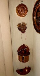 Group Of Copper Ware, Wall Shelf, Molds, Cups, Heart Floral Holder 5 Pieces