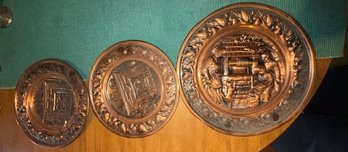 Group Of Three Copper Embossed Trays From 12' To 9'