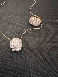 Fantastic Swarovski Crystal And Gold Of 925 Silver Ring And Necklace