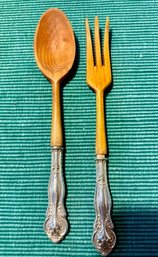 Sterling Silver Handled And Teak Salad Servers