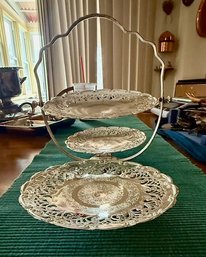 Vintage Silver Plate Fold Up Dessert Three Tier Serving Piece