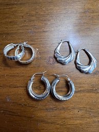 3 Pair Of 925 Hoops One With Swarovski