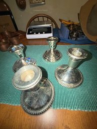 Mixed Lot, Sterling Silver Weighted, Pewter And Silver Plate Candle Sticks (4)