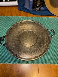 Exquisite Round Tapestry Etched Handled Tray W B Co. Approx 12'