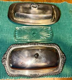 A Pair Of Silver Plate Butter Dishes And Extra Insert