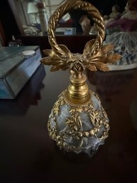 Crystal And Gold Hollywood Regency Perfume Bottle Approx 4'