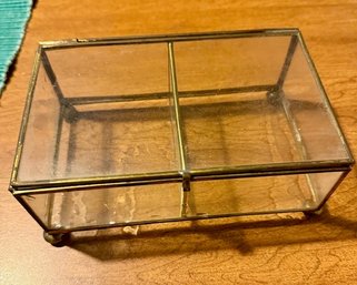 Approx 5 X 7 Glass And Brass 2 Section Jewelry/Trinket Box