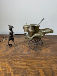 Chinese Rickshaw Condiment Holder, Salt, Pepper, Silver Plated