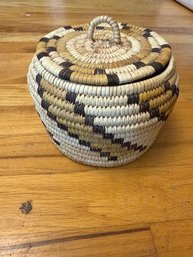 Papago Coiled Covered Basket Attributed To Tohono O'Odham