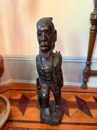 Nigerian Hunter African Carved Sculpture Man With Spear