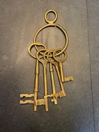 Vintage Group Of 5 Large Brass Keys On Ring