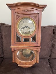 Large Antique Gustav Becker Wall Clock With Pendulum 3 Keys 1910 27' Tall X 14 Wide
