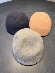 Group Of Three Wool Caps Grey, Charcoal And Camel Size XL