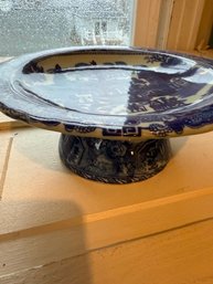 Victoria Ware Flow Blue And White Cake Stand