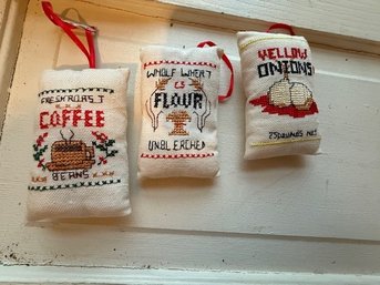 Group Of Three Holiday Ornaments Hand Stitched