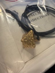 Museum Reproduction Necklace Pyramid Shape Gold Tone On Black Silk Rope