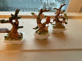 Group Of Three Enesco Porcelain Birds On Trees