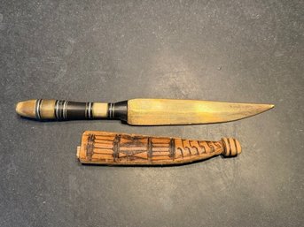 Intricately Carved Sheath With Tribal Knife