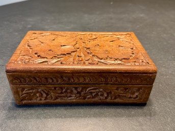 Hand Crafted Carved Wooden Box, Jewelry, Accessories Teak, Lined