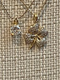 A Pair Of Necklaces 4 Leaf Clover And Cubic Round Drop