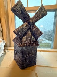 Dutch Windmill Blue Porcelain Cookie Jar