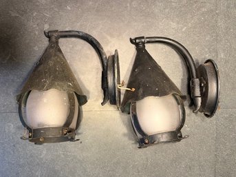 A Pair Of Black Metal Wall 'onion' Style Sconces