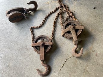 Vintage Wooden Block And Tackle Pulleys