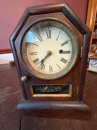 Antique Set Octagonal Top Thomas Mantle Clock With Keys