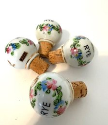A Group Of 4 Rye Bottle Stoppers Made In Japan With Original Labels