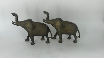 A Pair Of Brass Elephants Embossed Approx 7' Each