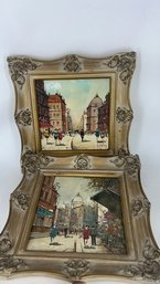 A Pair Of Framed  1940'S HAND PAINTED F MARAZZI SASSUOLO Painted Tiles From Italy