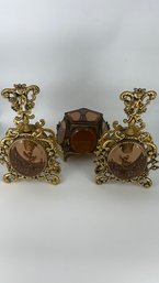 Exquisite 3 Piece Set, 2 Perfume Bottles And Hinged Beveled Glass Box