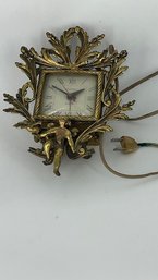 Brass Cherub Electric Alarm Clock On Stand By Guild Crest