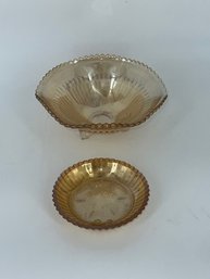 2 Small Carnival Glass Bowls