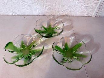 Set Of Three Green Floral Petal Bowls