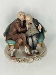 Vintage Capodimonte Signed Pucci Bisque Porcelain Figurine Two Men 1959