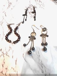 Three Pair Of Silver, Pearl And Beaded Earrings