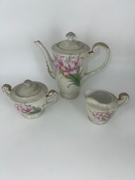 3 Piece Floral Motif Tea Set Hand Painted Made In Occupied Japan