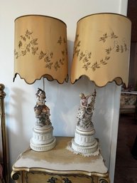 A Pair Of Italian Figural Lamps With Original Shades As Is