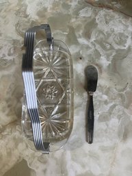 MCM Glass Handled Butter Dish With Knife