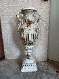 Made In Italy 36' Approx Capodimonte  Porcelain Vase With Separate Top Vase Holder