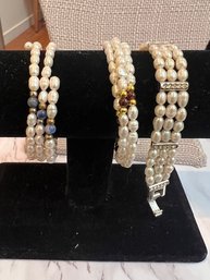Faux Pearl Bracelet And 2 Fresh Water Pearl Wrap Bracelets
