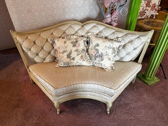 Corner Sofa Cream Tufted Fabric French Provincial Very Good Condition, Stain As Shown