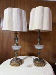 A Pair Of Crystal And Brass Lamp, See All Photos