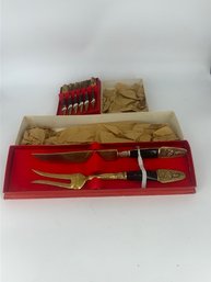 Samram Thailand Brass Carving Set And Spoon Serving Set