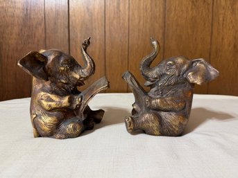 A Pair Of Elephant Bookends By Sterling Industries Bronze/gold Resin
